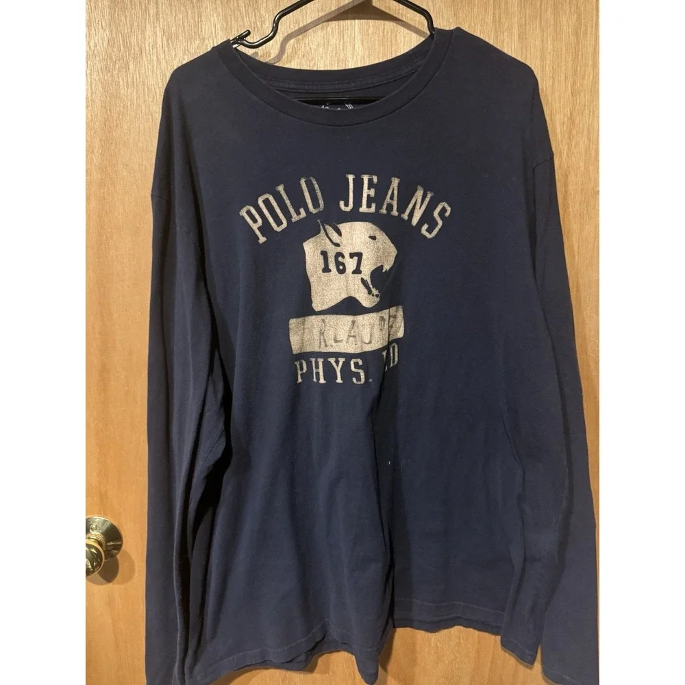Ralph Lauren Polo Jeans Long Sleeve Phys Ed Navy XL Tee Shirt (H)